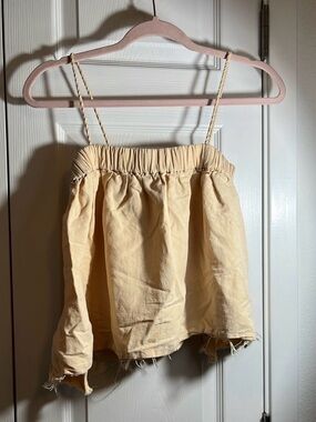 ♥️Zara Cream Yellow Smocked Crop Top with Twisted Straps